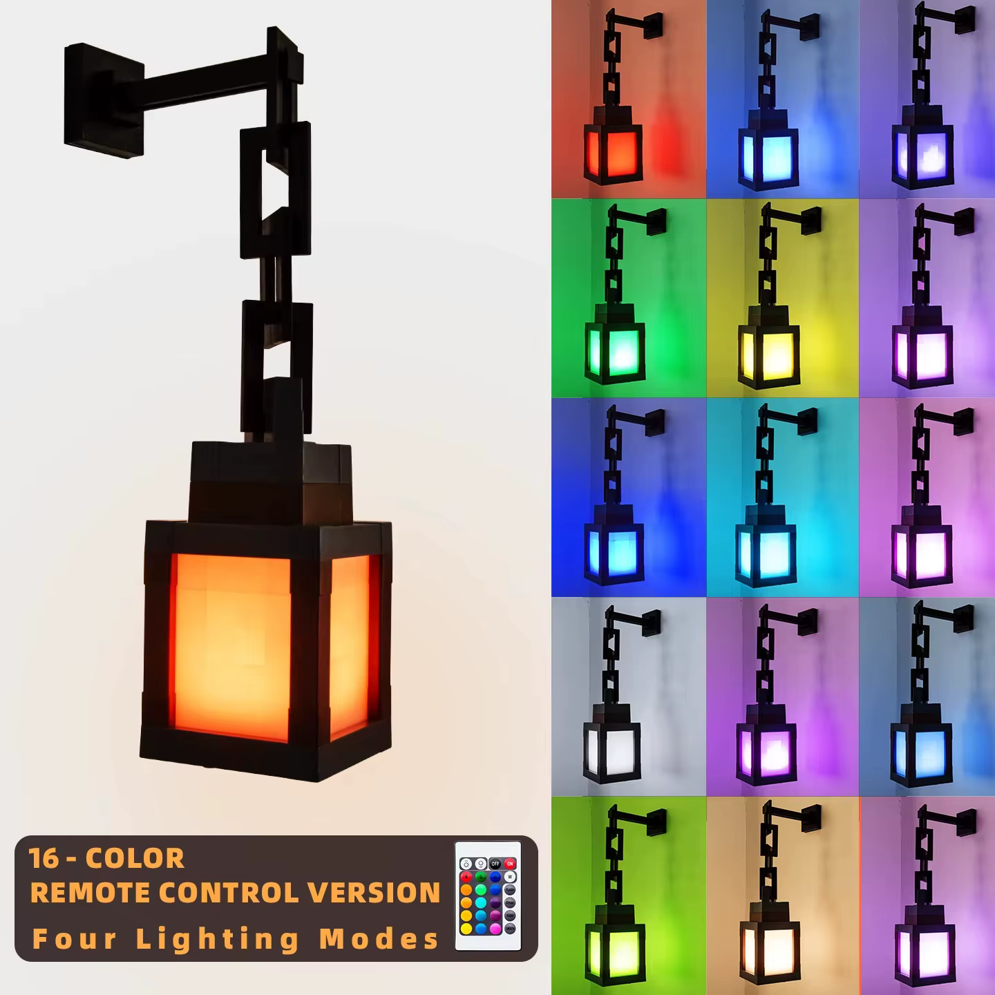 Lanterne Pixel Veilleuse - Lumière d'ambiance LED à 16 couleurs changeantes avec télécommande, monta