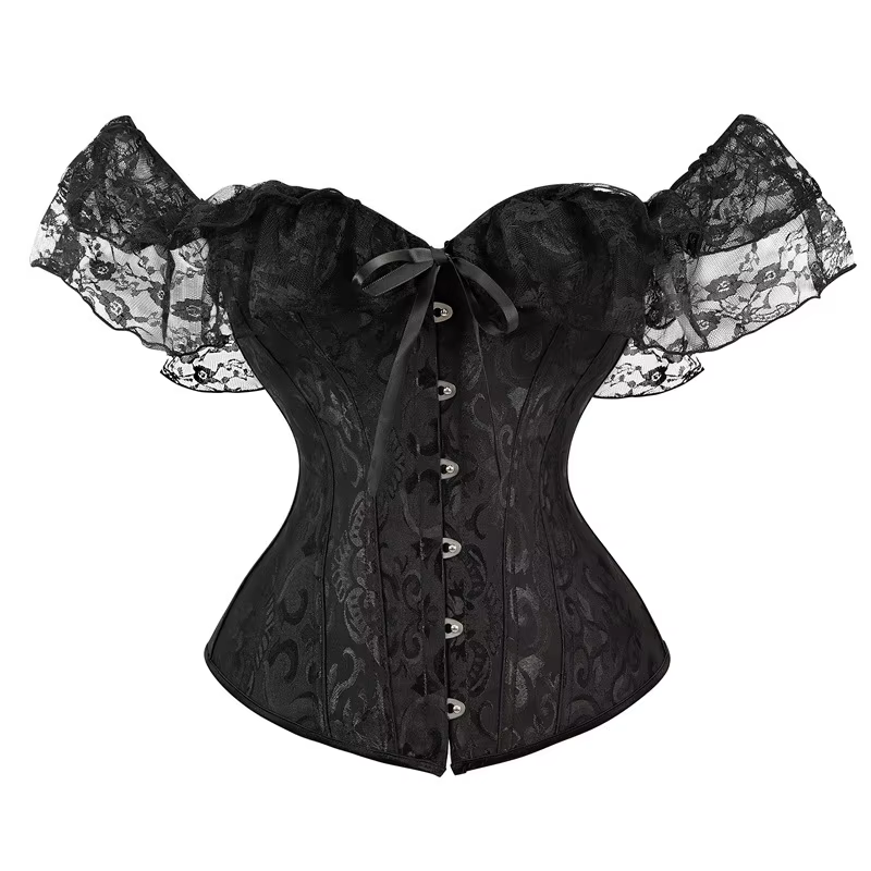 Haut corset en dentelle à épaules dénudées pour femme, style vintage, jacquard floral, avec ruban, p