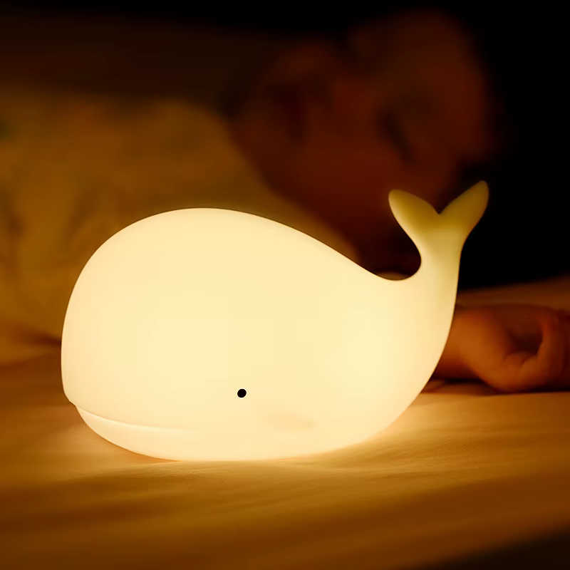 Veilleuse baleine de dessin animé en Silicone souple, pour décoration de chambre d'enfants, Recharge