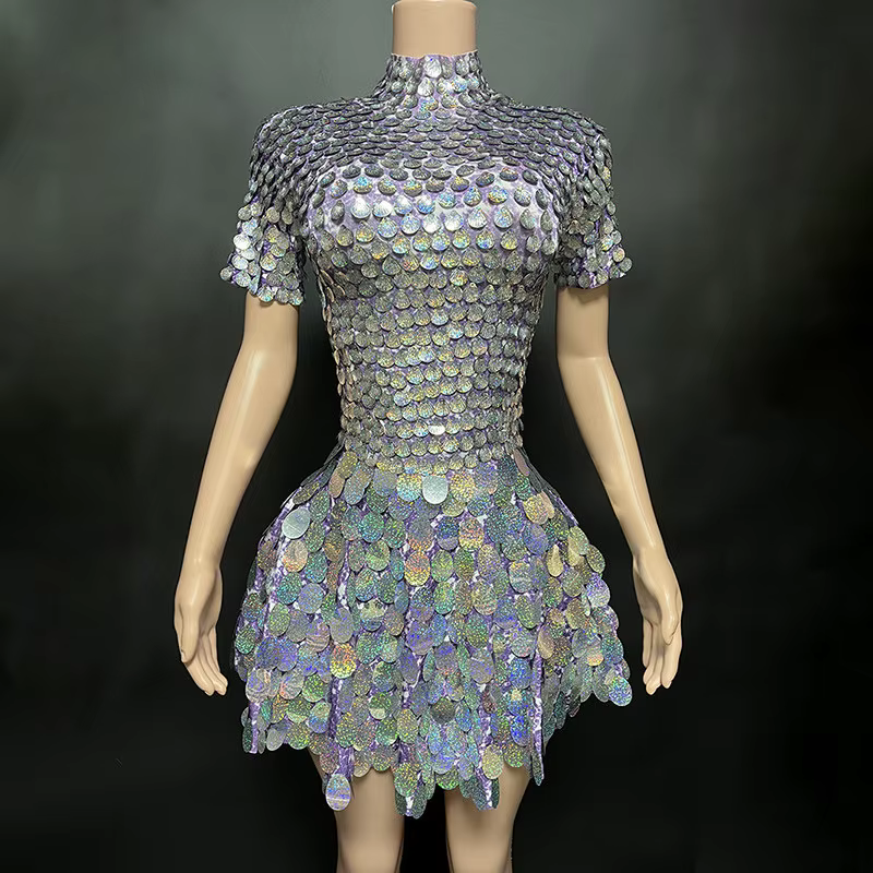Mini-jupe à paillettes sexy pour femmes, tenue de scène et de danse pour fêtes, anniversaires, bars