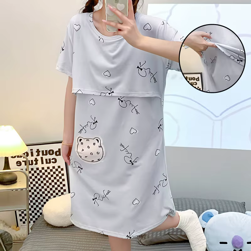 Chemise de nuit d'été à manches courtes pour femmes enceintes, chemise de nuit d'allaitement, chemis