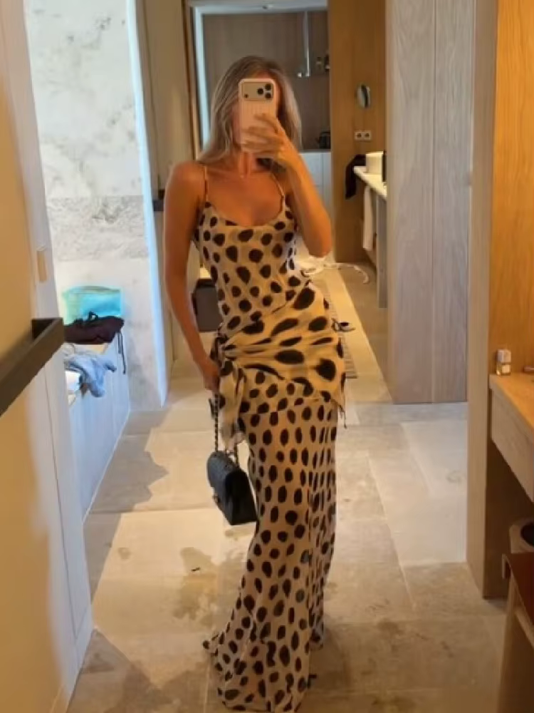 Robe longue tendance imprimé animal, col en V, froncée, avec cordon de serrage, sexy, pour femme, id