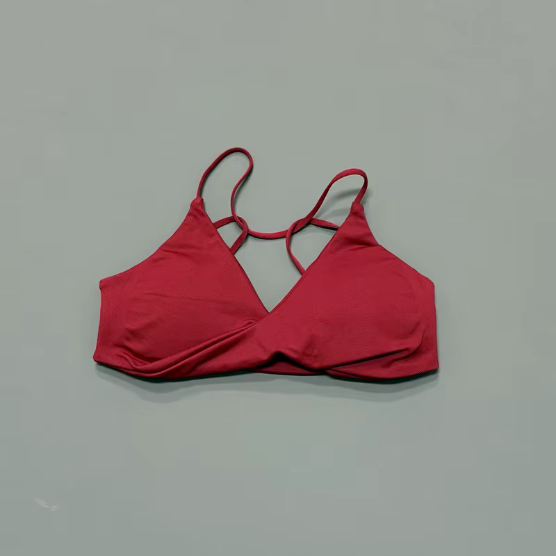 Soutien-gorge de sport Vision Fitness pour femme, col en V, devant torsadé, bretelles fines, dos cro