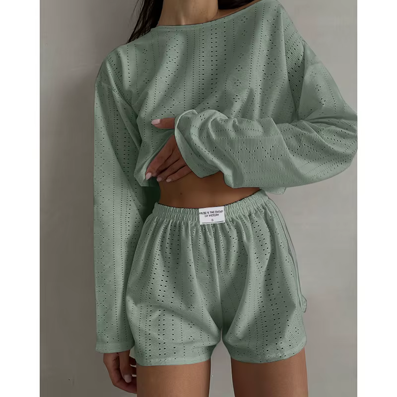 Ensemble pyjama pour femmes, vêtements de nuit, hauts à manches longues avec short, vêtements de mai