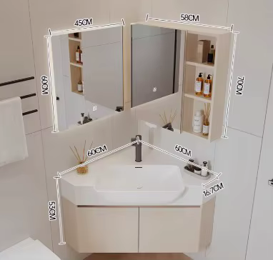Nouvelle combinaison d'armoires de salle de bain triangulaires pour décoration intérieure, meuble d'