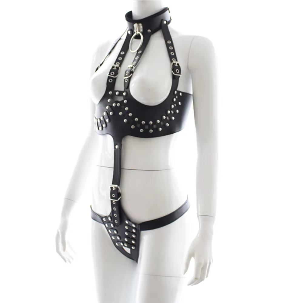 Ensemble de lingerie sexy pour femme en cuir, style érotique BDSM, vêtements gothiques, soutien-gorg