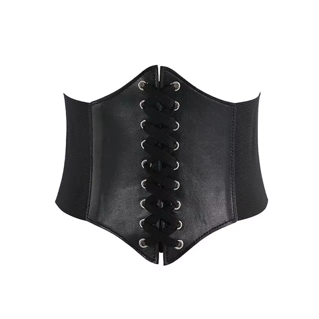 Ceinture Corset gothique en cuir PU pour femmes, à lacets, taille amincissante, Vintage, large, noir