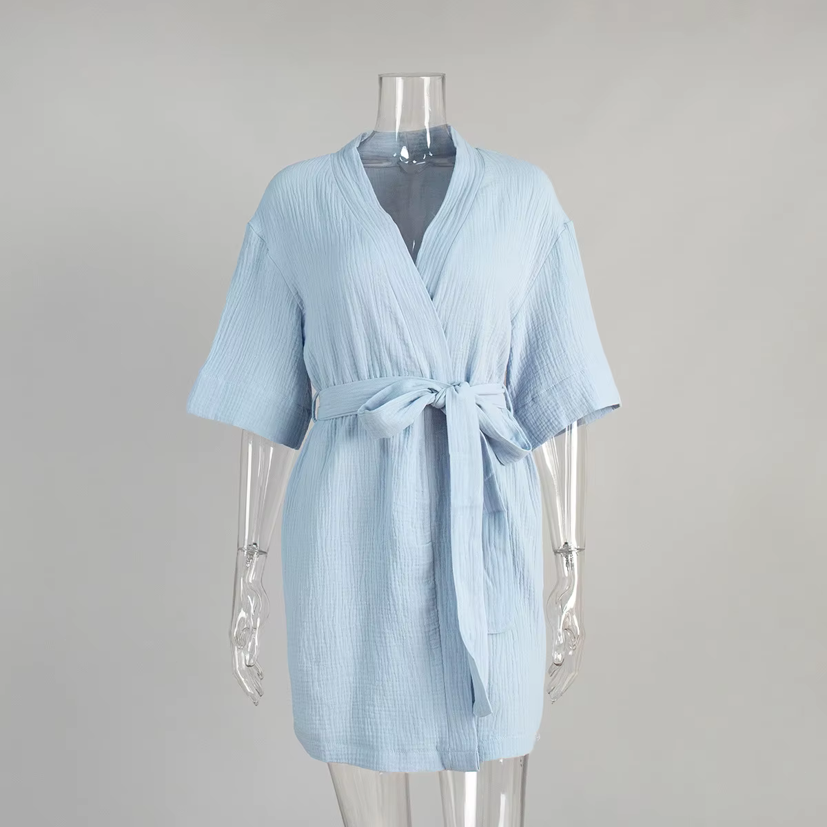 Chemise de nuit courte en coton pour femmes, pyjama à manches courtes, couleur unie, peignoir ample,