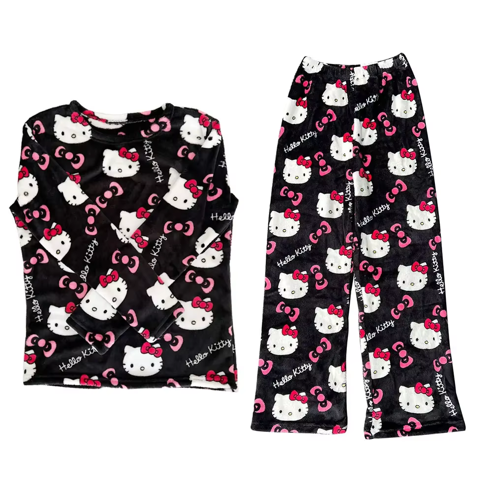 Hello Kitty pyjamas automne et hiver flanelle animation dessin animé mignon couple tenue décontracté