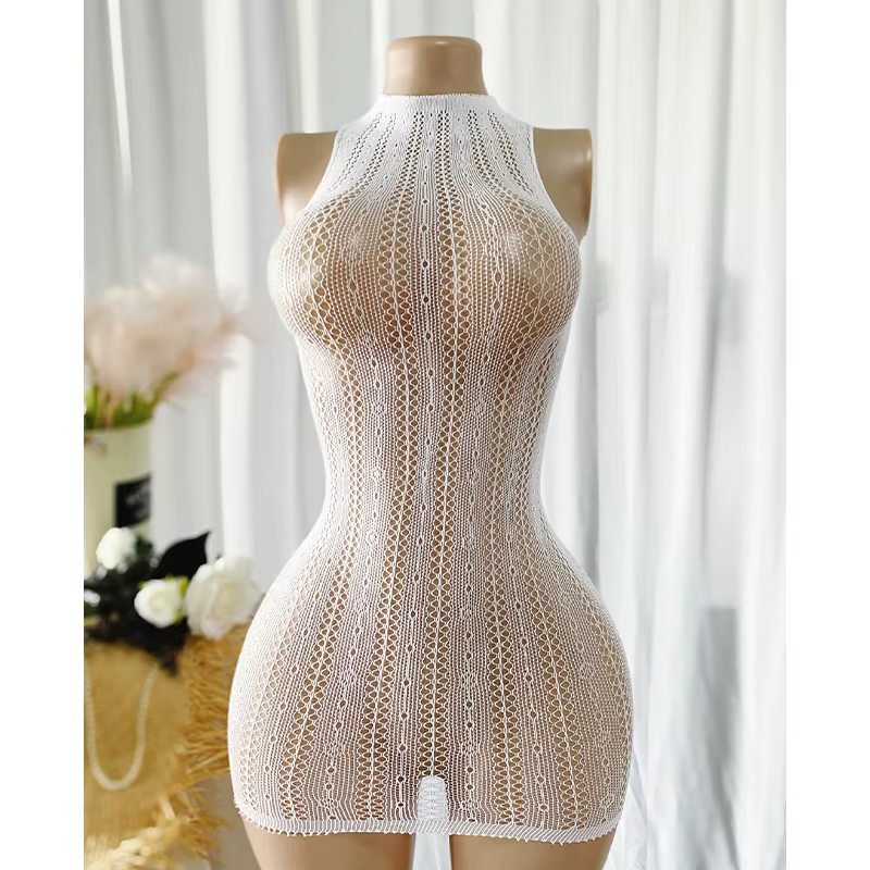1 pièce Robe moulante sexy en résille ajourée transparente pour femme, tenue de plage d'été, maillot