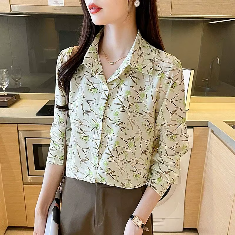 Nouveau élégant impression blouses décontracté quotidien dames chemises mode femmes boutonné hauts b