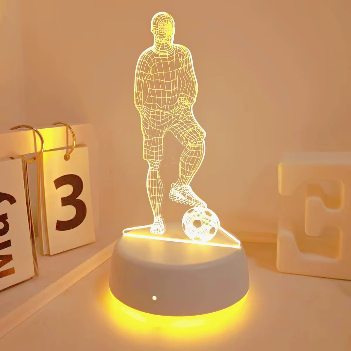 Lecteur de football USB veilleuse 3D, lumière LED monochrome, atmosphère de chambre et décoration de