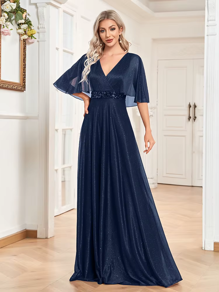 Lucyinlove élégant brillant manches chauve-souris robes de soirée formelles de luxe femmes a-ligne f