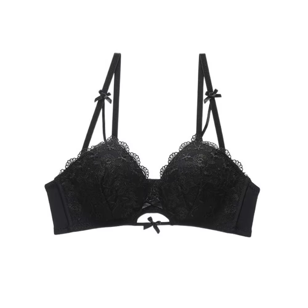 Soutien-gorge push-up en dentelle respirante à nœud papillon fin, décolleté plongeant réglable, ling