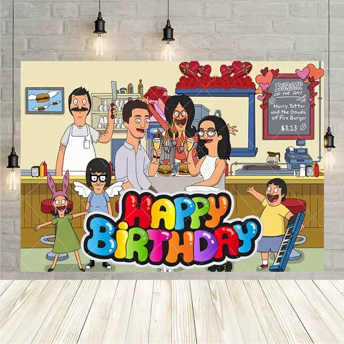 Les Bobs Burgers thème du film décor de fête d'anniversaire toile de fond fête d'anniversaire gâteau