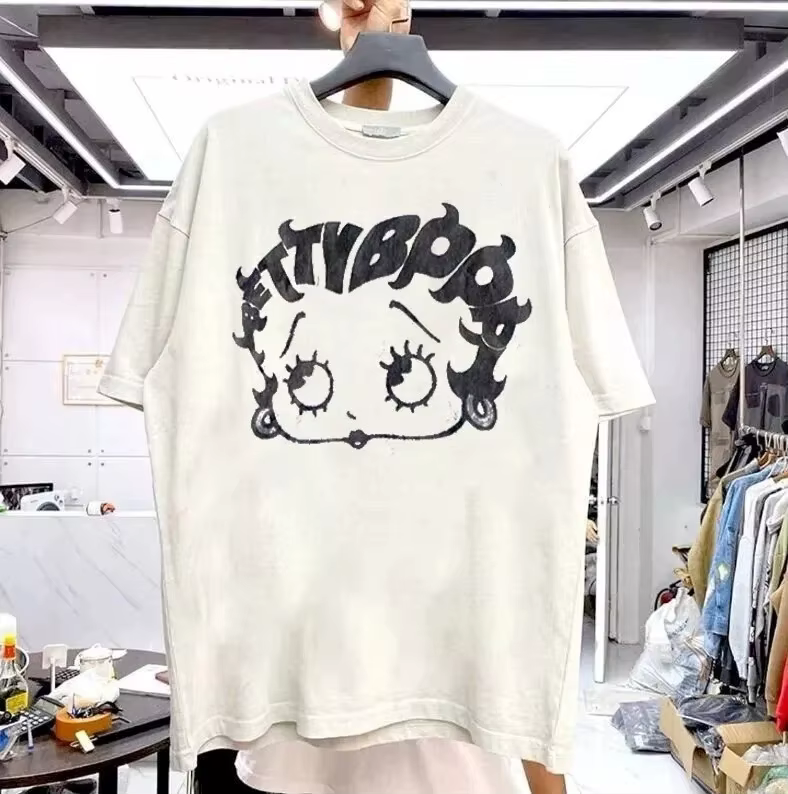 T-shirt unisexe blanc rétro à manches courtes avec graphique Betty Boop pour hommes et femmes