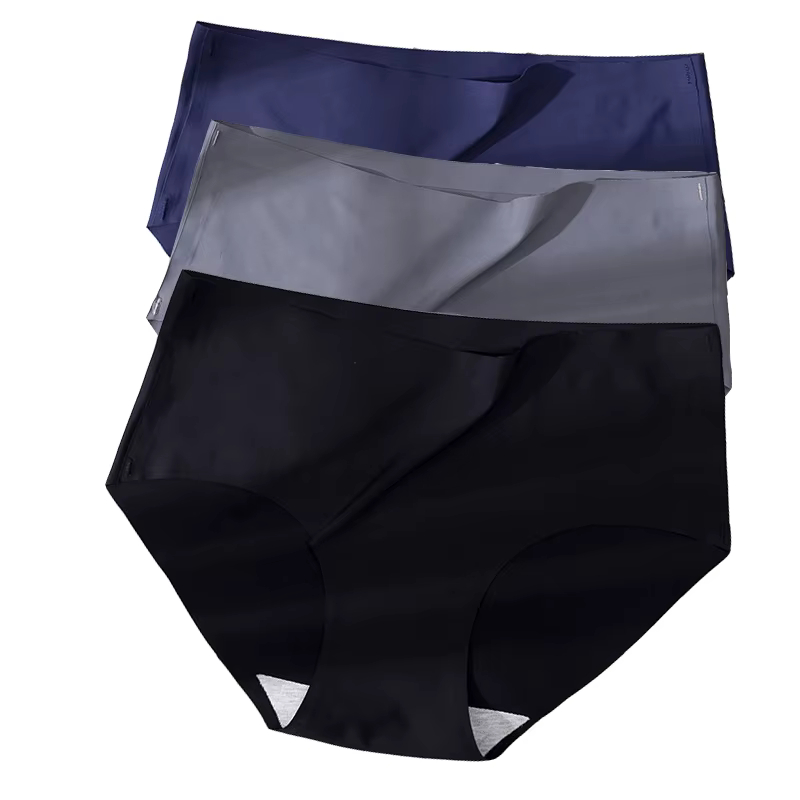 3 pièces grande taille sous-vêtements femmes culottes glace soie couleur unie dames sans couture sou