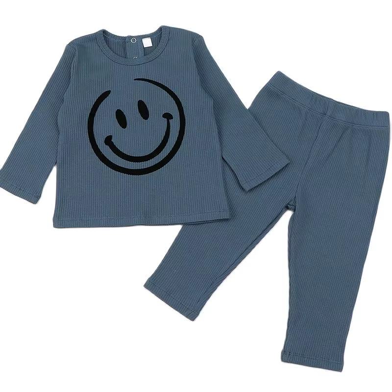 Pyjama 2 pièces pour enfant, ensemble haut et pantalon côtelés, vêtements pour garçon et fille, col