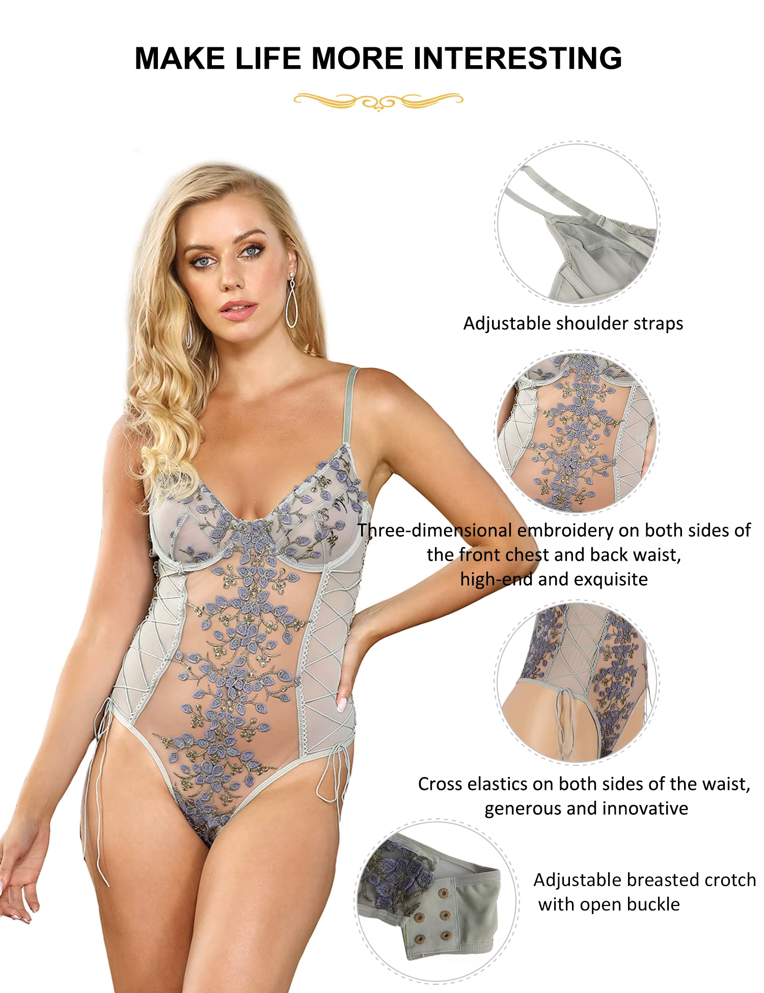 Body en dentelle papillon pour femmes, bretelles brodées, Sexy, une pièce, maille, Teddy, Lingerie,