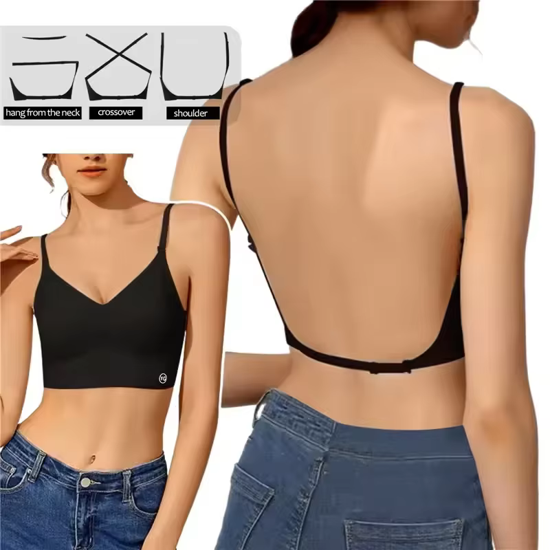 Soutien-gorge invisible plongeant en U profond pour femmes, haut dos nu pour robes, lingerie sexy av