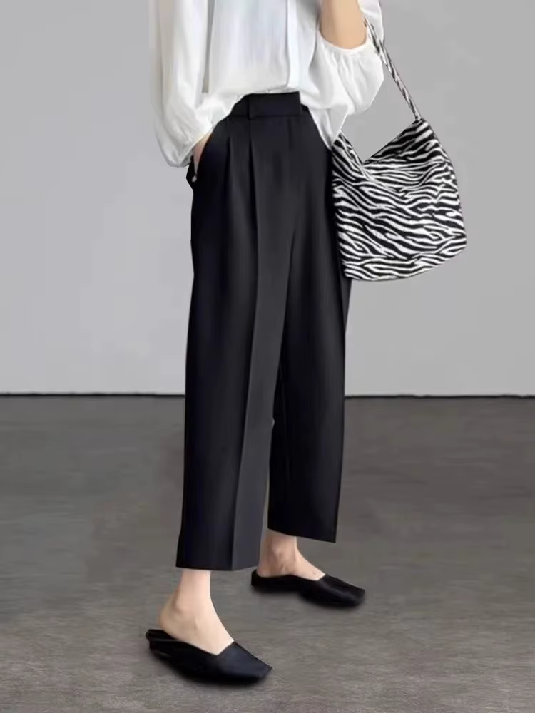 Pantalon de costume élégant noir et gris pour femme, longueur cheville, taille haute, style harem, a