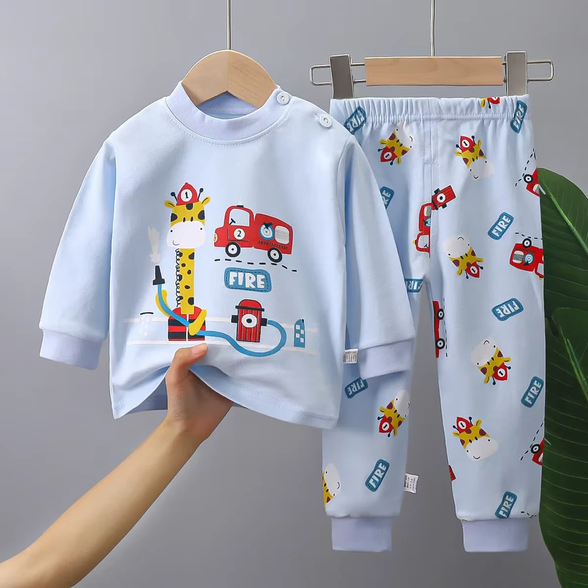 Pyjama chaud d'automne pour enfants, T-Shirt à manches longues avec pantalon, dessin animé dinosaure